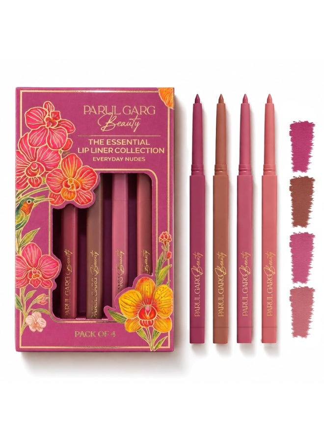 Parul Garg Beauty Everyday Nudes Lip Liner - Pack of 4 | Soft Matte, Highly Pigmented, Long Lasting, Smooth Glide Lip Pencil for Indian Skin Tones - Image 1