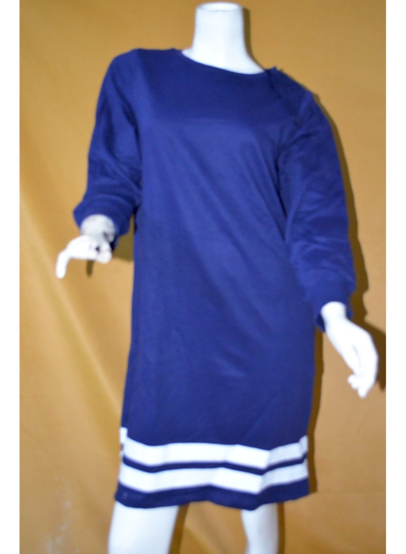 Zainah Elegant Relaxed Fit Dress - Long Sleeve, Pockets & Contrast Hem - Image 1