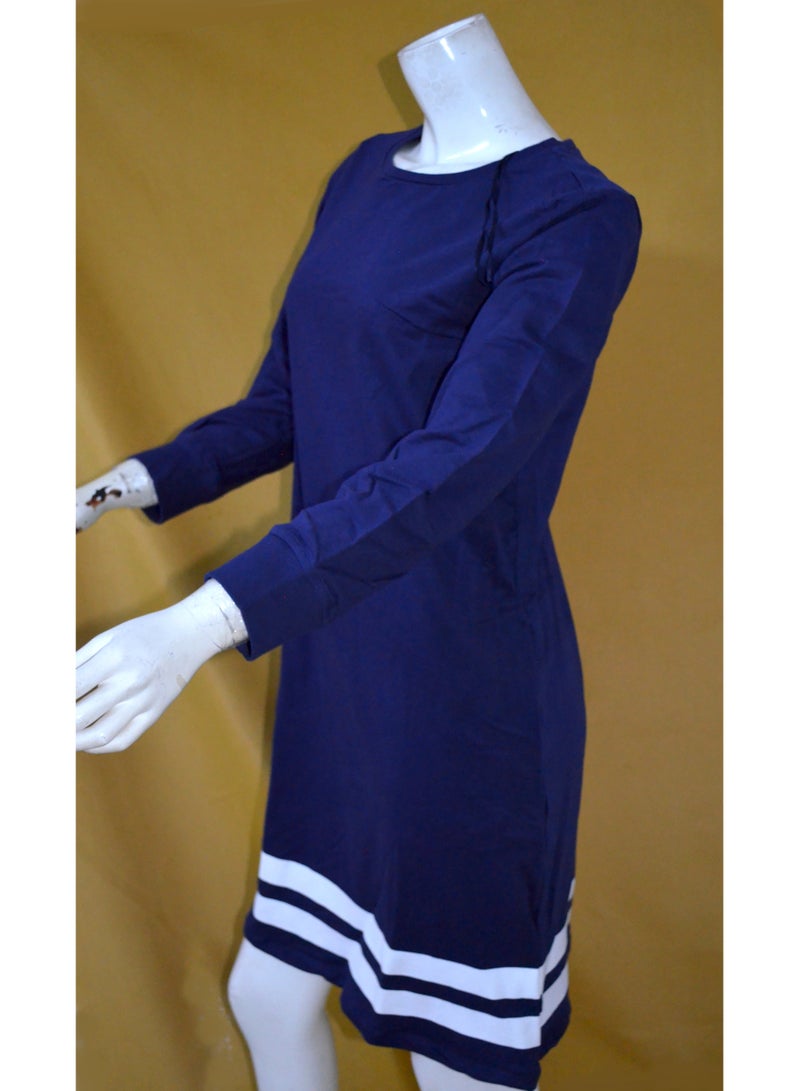 Zainah Elegant Relaxed Fit Dress - Long Sleeve, Pockets & Contrast Hem - Image 3