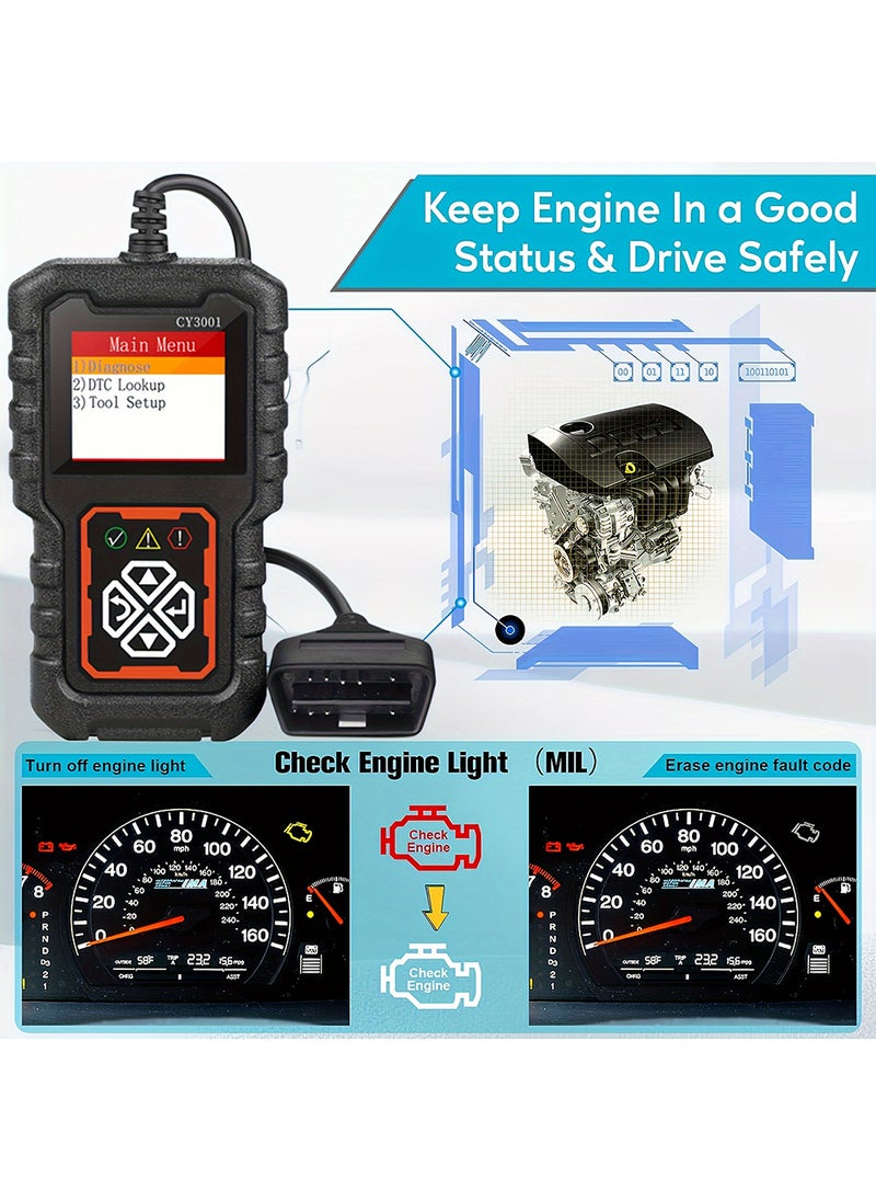 Car OBD2 Code Scanner Diagnostic Scanner Code Reader Erase Engine Fault Code Read Code Erase Code Battery Test Engine Light Can Diagnose Scan Tool For All OBD II Protocol Cars Since 1996