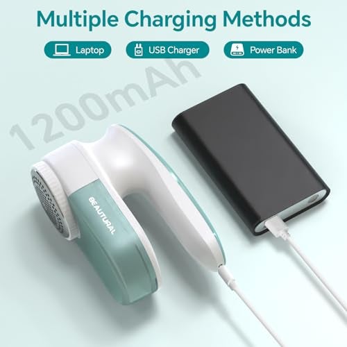 BEAUTURAL Fabric Shaver and Lint Remover, Rechargeable Sweater Defuzzer with 2 Speeds, 1 Replaceable 6-Leaf Blade, Remove Fuzz, Lint Balls, Pills, Bobbles for Clothes and Furniture - Image 4