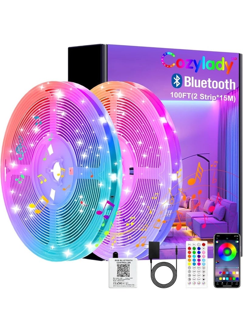 Cozylady LED Light Strip 30m Cozylady Smart Bluetooth LED Light RGB Music Sync Rope Light Controlled by APP and Remote,LED Strip for Bedroom, Kitchen and Home Decor - Image 1