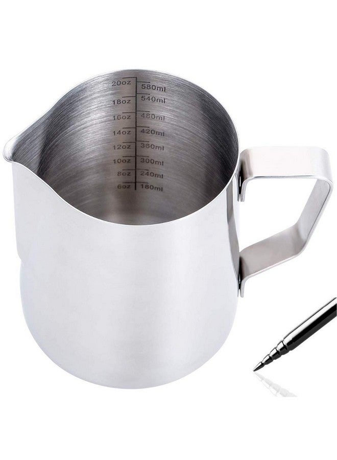 Homepixi Milk Frothing Pitcher (600ML) with Coffee Art Needle, 304 Stainless Steel Espresso Coffee Pitcher for Latte Art, Jug for Milk Frothing, Barista Tools for Cappuccino & Coffee - Image 1