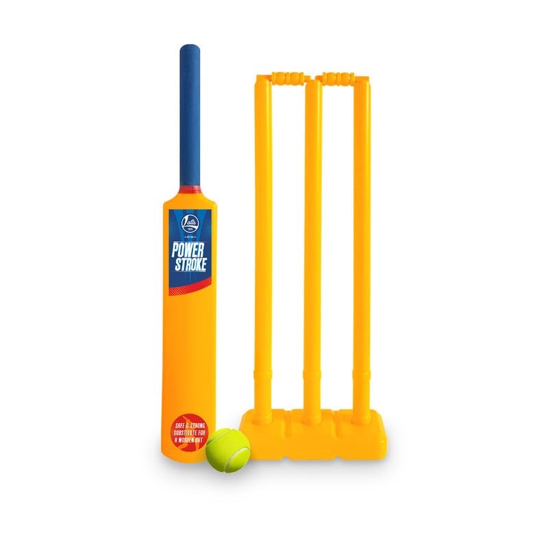 Lata Toys Powerstroke Junior Cricket Set for Kids (Age 5+) | Durable Plastic Cricket Bat, Soft Ball & 3 Stumps with Stand | Safe & Lightweight Kids Cricket Kit for Indoor & Outdoor Play - Image 1