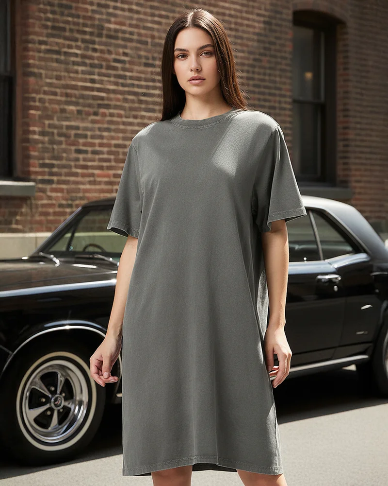 بيواكوف فستان تي شيرت نسائي رمادي بغسيل حمضي