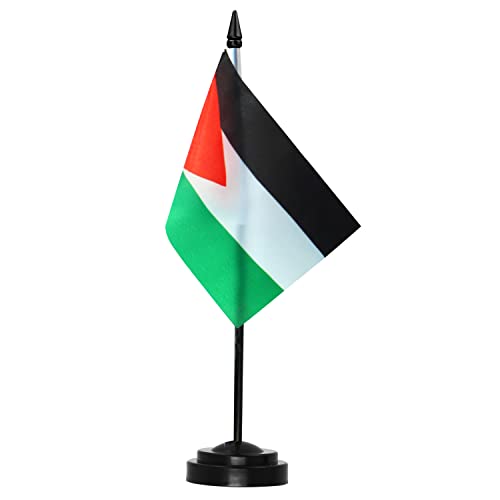 Anley Palestine Deluxe Desk Flag Set 6 x 4 Inch Miniature Palestinian PS Desktop Flag with 12 Solid Pole Vivid Color and Fade Resistant Black Base and Spear Top - Image 1