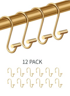 WANFAN 12 PACK Gold Shower Curtain Hooks Rings, Decorative Rings for Bathroom Rod, Premium Rust-Resistant Metal Hangers T Shaped Design  - Image 1
