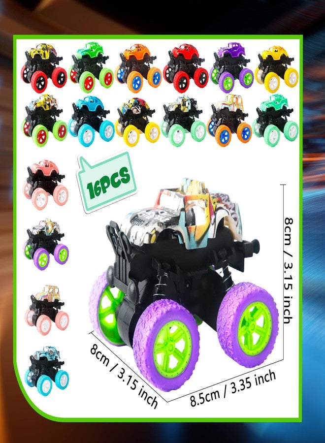 Hoarost 16 Pcs Mini Truck Toy Friction Powered Small Pull Back Truck Toys Push and Go Rotating Stunt Vehicles Toys for Boys and Girls Birthday Gifts Party Supplies, 16 Styles - Image 2
