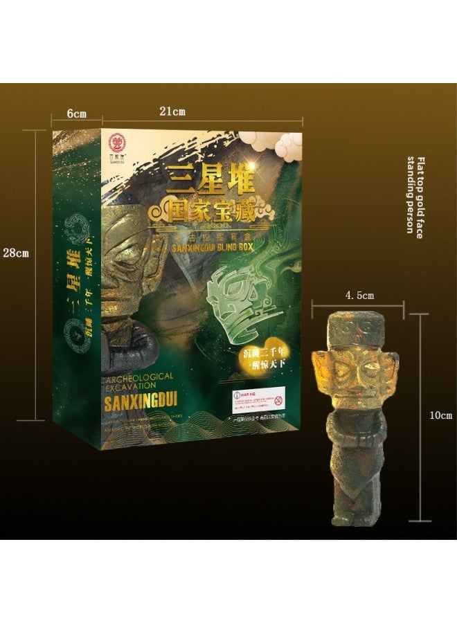 Ancient Shu Sanxingdui Bronze Museum Archaeological Excavation Blind Box Tide Play Cultural Relics Small Ornaments Children's Educational Toys-color:Gift Box-flat Top Golden Face Man  - Image 1