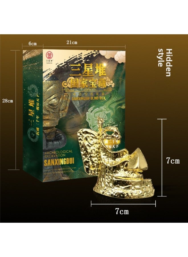 Ancient Shu Sanxingdui Bronze Museum Archaeological Excavation Blind Box Tide Play Cultural Relics Small Ornaments Children's Educational Toys-color:Gift Box-flat Top Golden Face Man  - Image 3