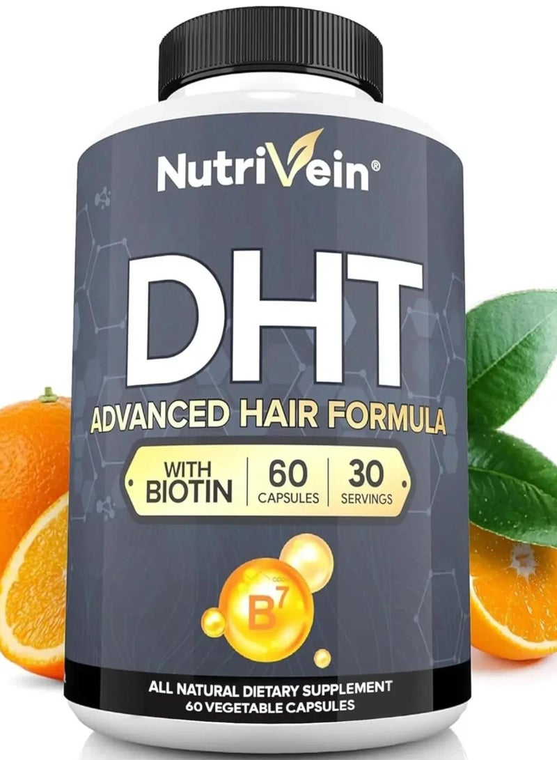 Nutrivein مانع DHT مع البيوتين - يعزز نمو الشعر ونمو بصيلات الشعر الجديدة للرجال والنساء - إمداد لمدة 30 يومًا (60 كبسولة، اثنتان يوميًا) - Image 1