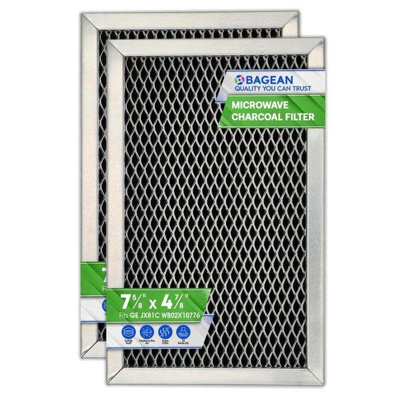 Bagean Microwave Filter Replacement 7.68"" X 4.85"" Jx81C Wb02X10776 Ge Microwave Charcoal Filter - Also Fits Lg Kenmore Carbon Filter - Freshens And Filters Kitchen Air In Over The Range Oven Vent Fan 2-Pack - Image 1