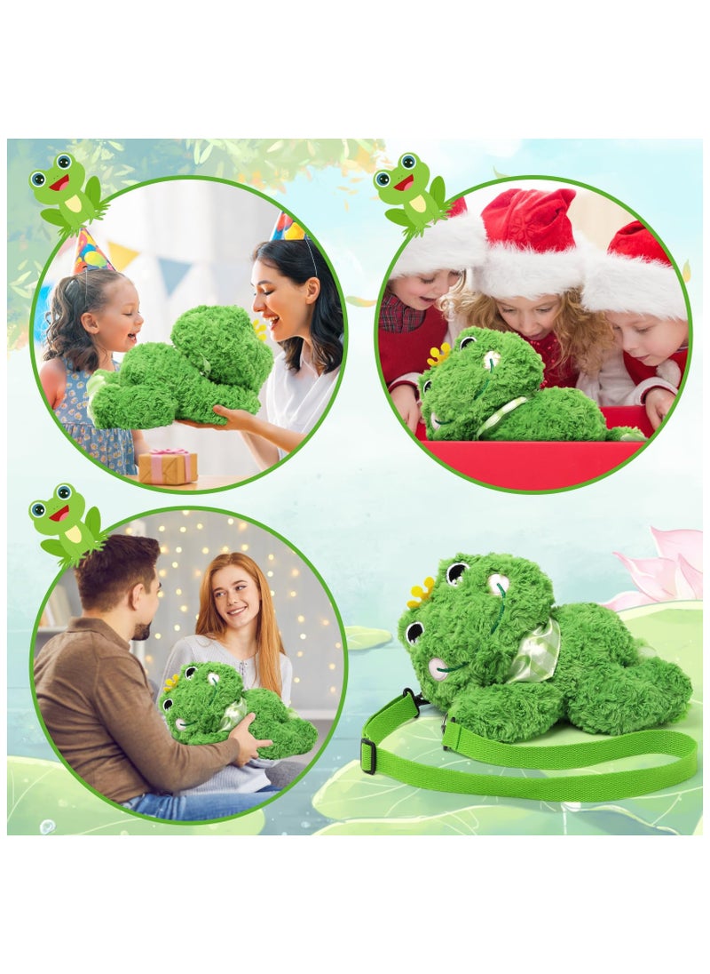 SYOSI Frog Stuffed Animal Bag with Straps, Frog Plush Toy, 11Inch Stuffed Frog Toy with Pocket, Cute Fluffy Frog Doll Plush, Soft Kawaii Stuffed Animal, for Kids Girls Boys Adults Valentines Birthdays Gift  - Image 4