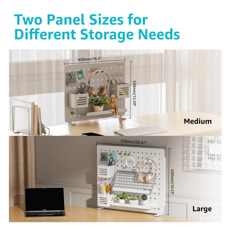 PEGZONE Clamp-on Desk Pegboard, Desk Organizer for Office Gaming Home, Magnetic Metal Peg Board with 15 Accessories, Privacy Panel for Office, 20.4" x 16.5", Large, White - Image 3