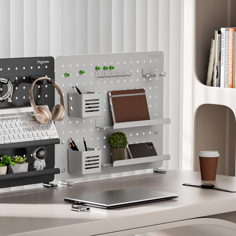 PEGZONE Clamp-on Desk Pegboard, Desk Organizer for Office Gaming Home, Magnetic Metal Peg Board with 15 Accessories, Privacy Panel for Office, 20.4" x 16.5", Large, White - Image 5