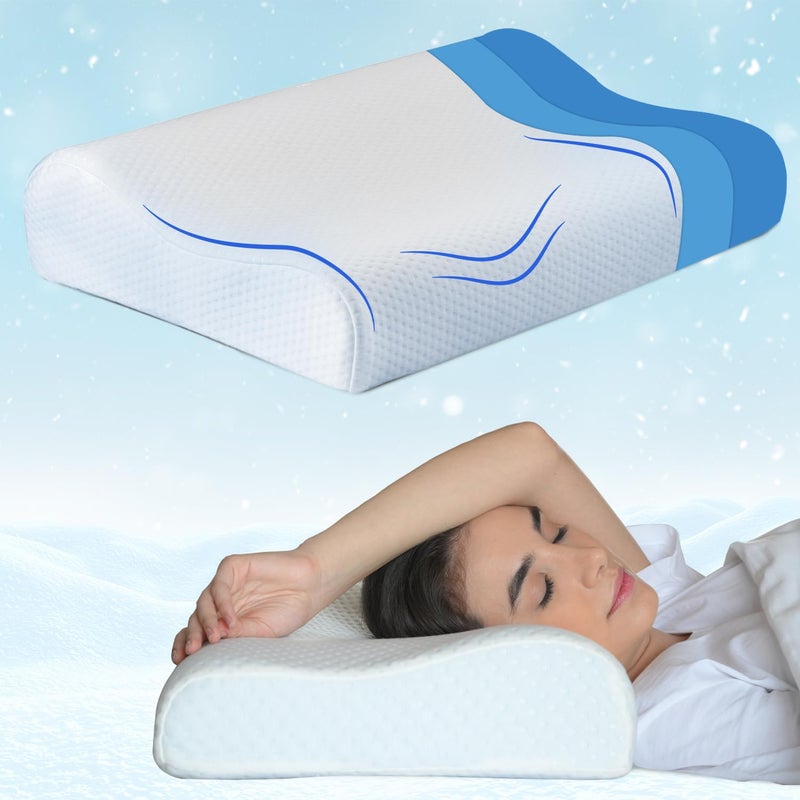 Sleepsia Sleepsia Breathable Cooling Gel Contour Memory Foam Pillow 1 Year Warranty Neck Support Cervical Pillow for Pain Relief Orthopedic Ergonomic Support for Side Back and Stomach Sleepers - Image 1