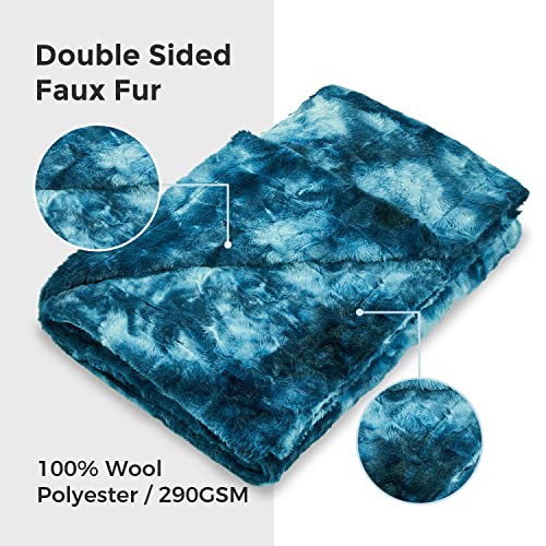 MOOFUN Faux Rabbit Fur Throw Blanket- 60" x 80" inches, Soft Fluffy Cozy Warm Fuzzy Machine Washable, Durable Luxurious Blanket for Couch and Bed - Teal - Image 3
