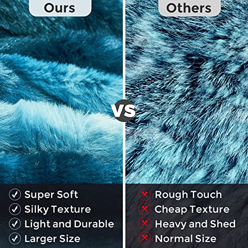 MOOFUN Faux Rabbit Fur Throw Blanket- 60" x 80" inches, Soft Fluffy Cozy Warm Fuzzy Machine Washable, Durable Luxurious Blanket for Couch and Bed - Teal - Image 4