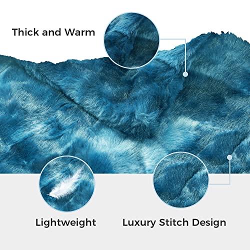 MOOFUN Faux Rabbit Fur Throw Blanket- 60" x 80" inches, Soft Fluffy Cozy Warm Fuzzy Machine Washable, Durable Luxurious Blanket for Couch and Bed - Teal - Image 5