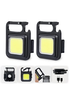 Small LED Flashlight 800 Lumens Rechargeable Keychain Mini Flashlight Portable Pocket Light with Folding Bracket Bottle Opener and Magnet Base for Fishing Walking Camping (Pack of 2)