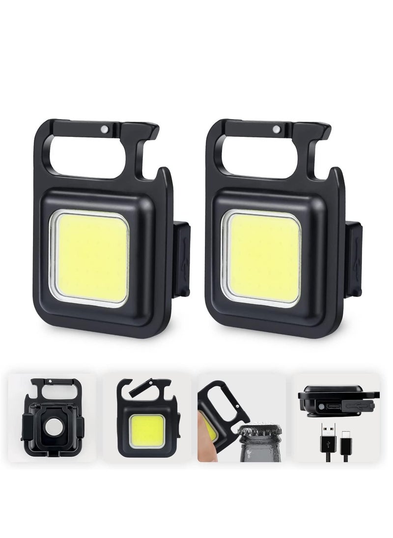 ELTRAZONE - Small LED Flashlight 800 Lumens Rechargeable Keychain Mini Flashlight Portable Pocket Light with Folding Bracket Bottle Opener and Magnet Base for Fishing Walking Camping (Pack of 2) - Image 1
