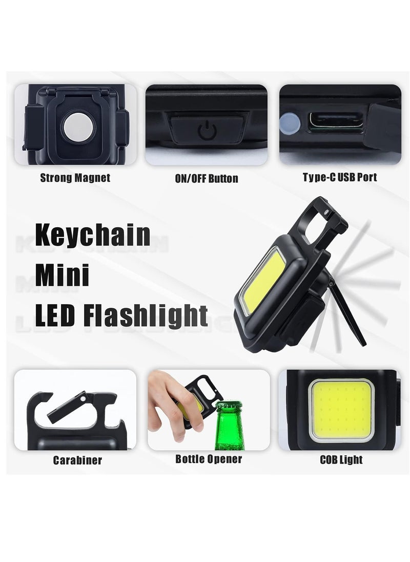 ELTRAZONE - Small LED Flashlight 800 Lumens Rechargeable Keychain Mini Flashlight Portable Pocket Light with Folding Bracket Bottle Opener and Magnet Base for Fishing Walking Camping (Pack of 2) - Image 1