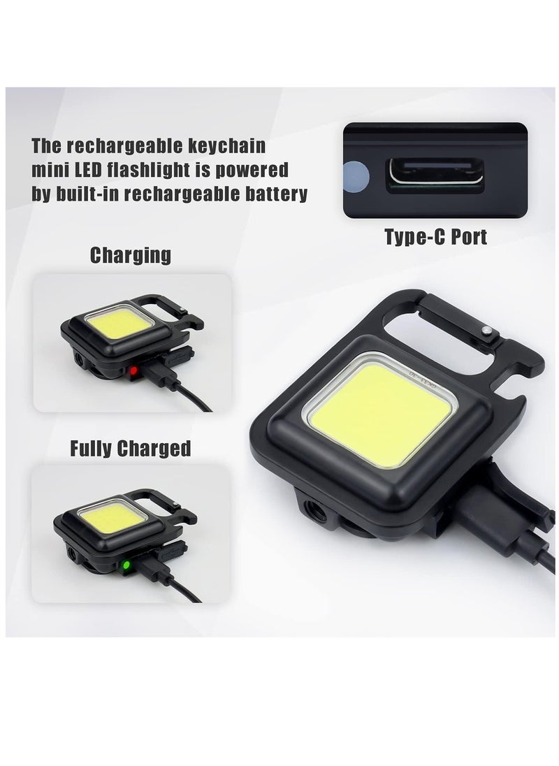 ELTRAZONE - Small LED Flashlight 800 Lumens Rechargeable Keychain Mini Flashlight Portable Pocket Light with Folding Bracket Bottle Opener and Magnet Base for Fishing Walking Camping (Pack of 2) - Image 1