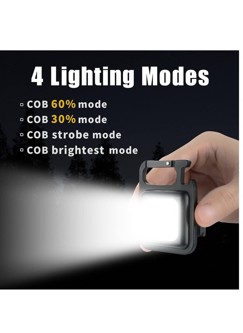 ELTRAZONE - Small LED Flashlight 800 Lumens Rechargeable Keychain Mini Flashlight Portable Pocket Light with Folding Bracket Bottle Opener and Magnet Base for Fishing Walking Camping (Pack of 2) - Image 1
