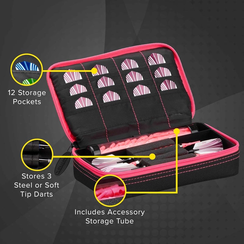 CASEMASTER Plazma Dart Case for Soft and Steel Tip Darts, Holds 3 Darts and Features Built-In Storage Tube and Pockets for Flights, Tips, Shafts, and Personal Items - Image 2