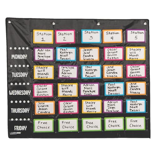 Fun Express Small Group Rotation Pocket Chart 37 Pieces Educational and Learning Activities for Kids Disco Classroom Teacher Must Haves School Supplies - Image 1