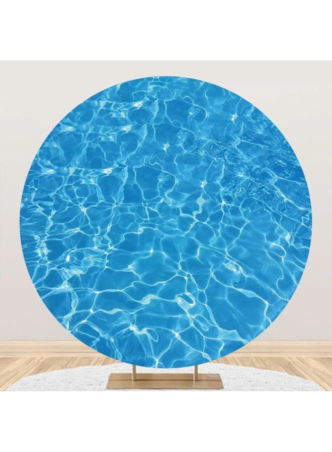 Leyiyi 7.2x7.2ft Swimming Pool Round Backdrop Cover Shining Blue Water Wave Ripple Photography Background Summer Ocean Themed Birthday Decoration Banner Kid Portrait Photoshoot Studio Props - Image 1