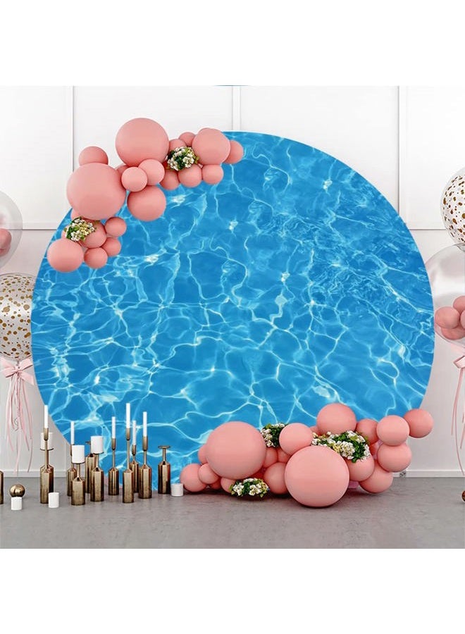 Leyiyi 7.2x7.2ft Swimming Pool Round Backdrop Cover Shining Blue Water Wave Ripple Photography Background Summer Ocean Themed Birthday Decoration Banner Kid Portrait Photoshoot Studio Props - Image 2