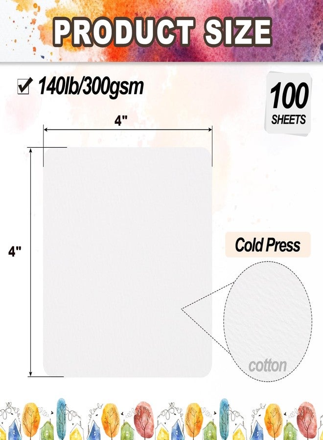 PATIKIL 100 Sheets Cotton Watercolor Paper 140lb/300 GSM Cold Press Water Coloring Paint Paper Round Corner for Art Painting Watercolor Drawing Artist, 4x4 Inch - Image 2