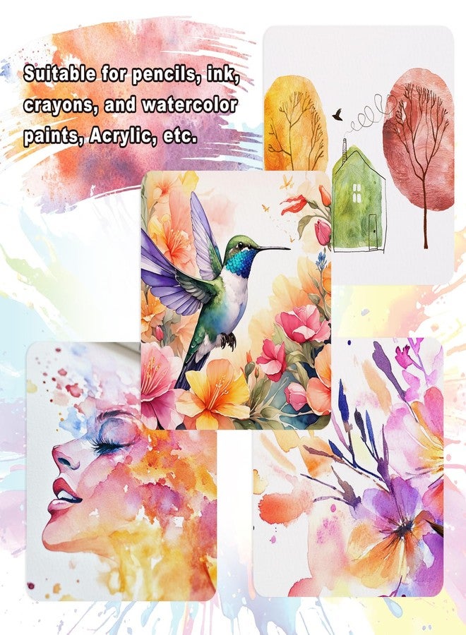 PATIKIL 100 Sheets Cotton Watercolor Paper 140lb/300 GSM Cold Press Water Coloring Paint Paper Round Corner for Art Painting Watercolor Drawing Artist, 4x4 Inch - Image 3