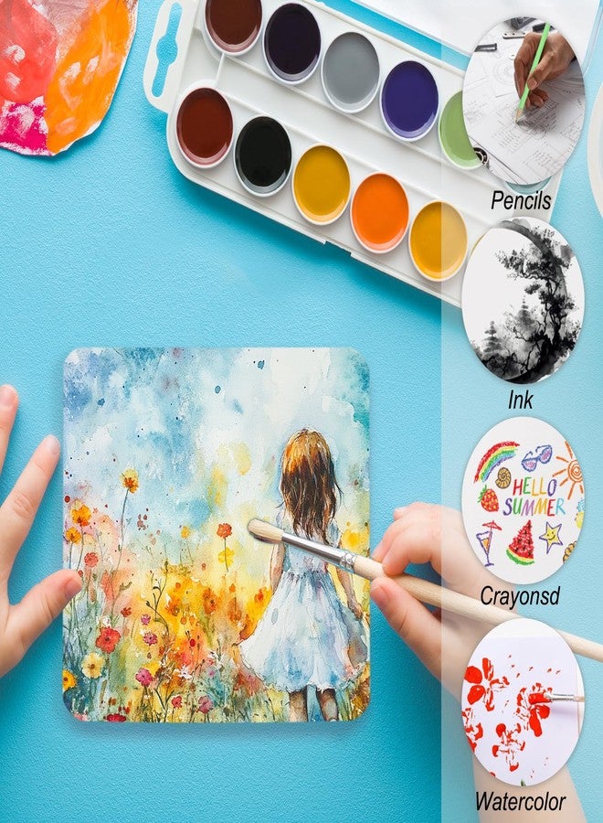 PATIKIL 100 Sheets Cotton Watercolor Paper 140lb/300 GSM Cold Press Water Coloring Paint Paper Round Corner for Art Painting Watercolor Drawing Artist, 4x4 Inch - Image 5