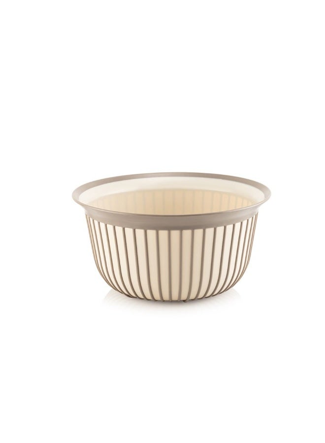 فولي لايف وعاء خلط بلاستيكي مضلع، حوض متعدد الاستخدامات، مقبض مانع للانزلاق، حافة عريضة، خفيف الوزن وسهل التنظيف، مناسب للمطبخ، للتحضير والغسيل والنقع، لون بيج، 3 لتر - Image 1