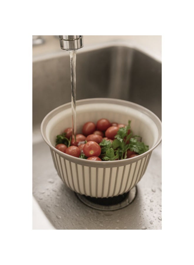 فولي لايف وعاء خلط بلاستيكي مضلع، حوض متعدد الاستخدامات، مقبض مانع للانزلاق، حافة عريضة، خفيف الوزن وسهل التنظيف، مناسب للمطبخ، للتحضير والغسيل والنقع، لون بيج، 3 لتر - Image 2