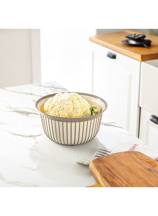 فولي لايف وعاء خلط بلاستيكي مضلع، حوض متعدد الاستخدامات، مقبض مانع للانزلاق، حافة عريضة، خفيف الوزن وسهل التنظيف، مناسب للمطبخ، للتحضير والغسيل والنقع، لون بيج، 3 لتر - Image 4