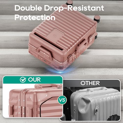 Joyway 20 Inch Carry on Luggage with Aluminium Frame and Front Pocket, PC Hardshell Suitcase with USB Port and Cup Holder, 21.5x14.2x9 Airline Approved, Luggage with Spinner Wheel TSA Lock(Rose Gold) - Image 5