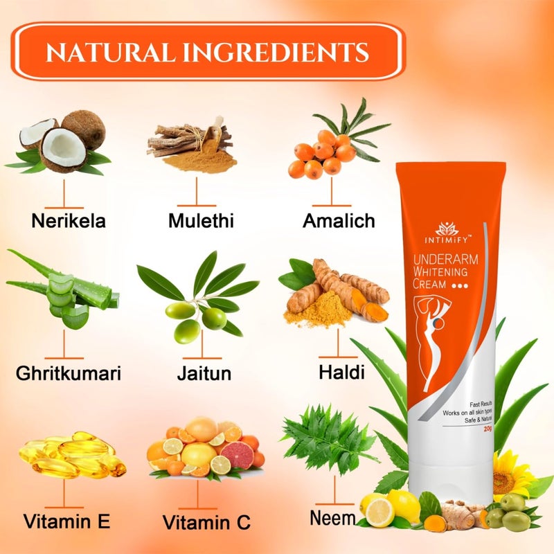 INTIMIFY كريم تفتيح الإبطين INTIMIFY للنساء كريم تفتيح الإبطين طبيعي مع حمض كوجيك فيتامين B3 20 جرام - Image 4