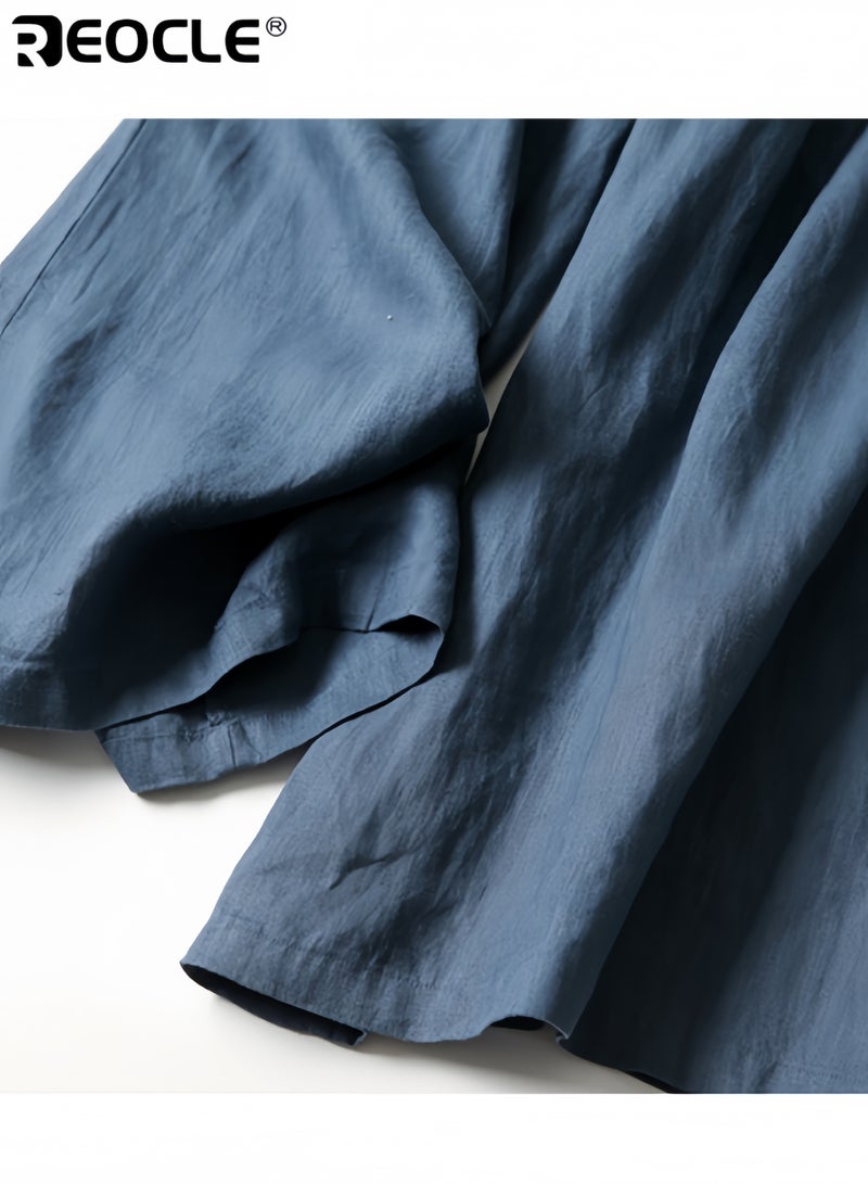 ريوكل نسائي واسعة الساق السراويل القطن والكتان عالية الخصر تنورة السراويل فضفاضة وشبه مرنة التخسيس قصيص السراويل - Image 3