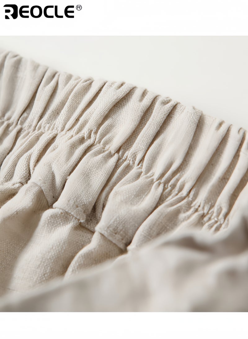 ريوكل نسائي واسعة الساق السراويل القطن والكتان عالية الخصر تنورة السراويل فضفاضة وشبه مرنة التخسيس قصيص السراويل - Image 4