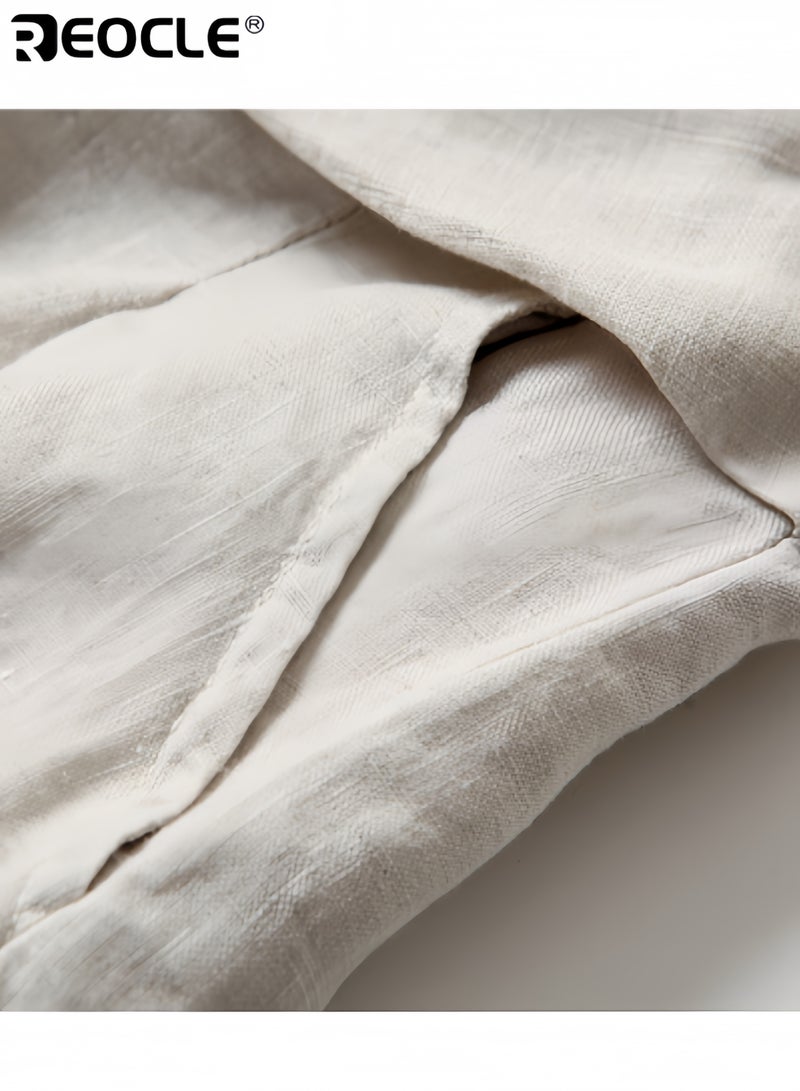 ريوكل نسائي واسعة الساق السراويل القطن والكتان عالية الخصر تنورة السراويل فضفاضة وشبه مرنة التخسيس قصيص السراويل - Image 5