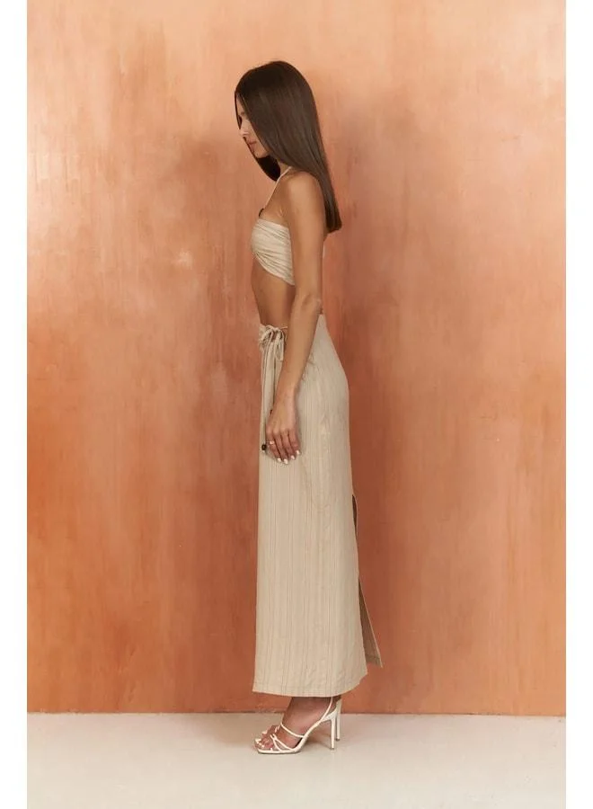 Bohemai  Lovina Striped Beige Crop Skirt Set. for Women | Best Price UAE