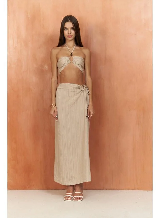Bohemai  Lovina Striped Beige Crop Skirt Set. for Women | Best Price UAE