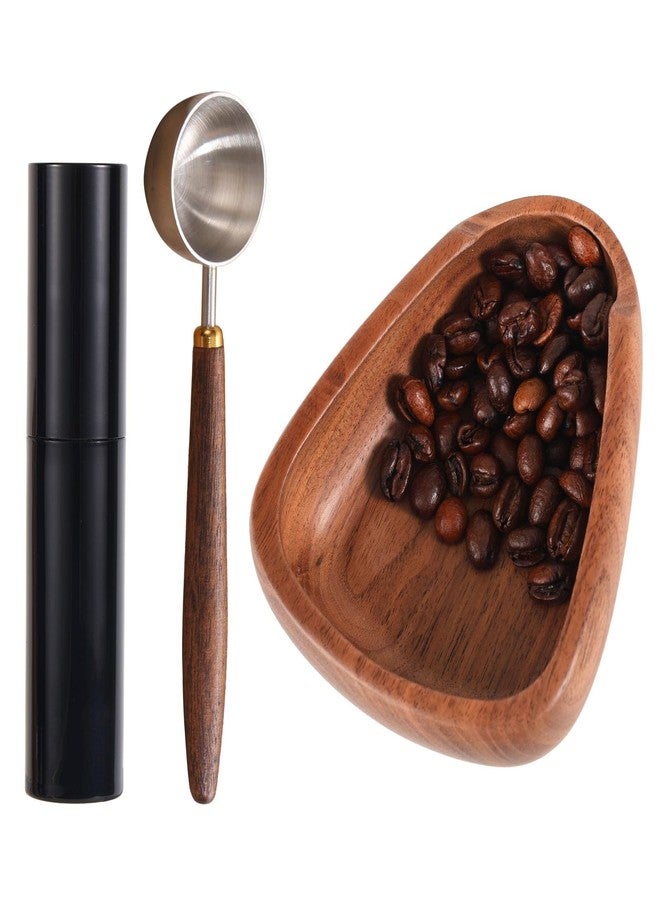 Penitue 3pcs Espresso Bar Accessories Kit, Include Walnut Wood Coffee Bean Dosing Cup Measuring Tray and Static Reduction Spray Bottle and Spoon for Coffee Lovers Gift - Image 1
