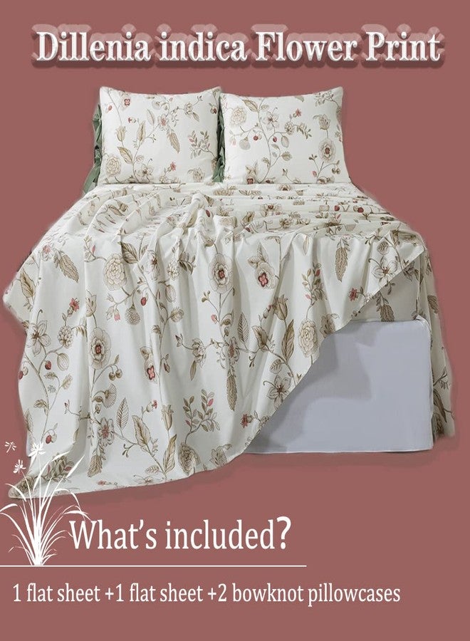 FADFAY Floral King Sheets Premium Cotton Beige Bed Sheet Shabby Vintage Chic Bedding Pink Flower Patterned Bowknot Design Soft Crisp Breathable Deep Pocket Fitted Sheets 17.5 inches 4Pcs - Image 3