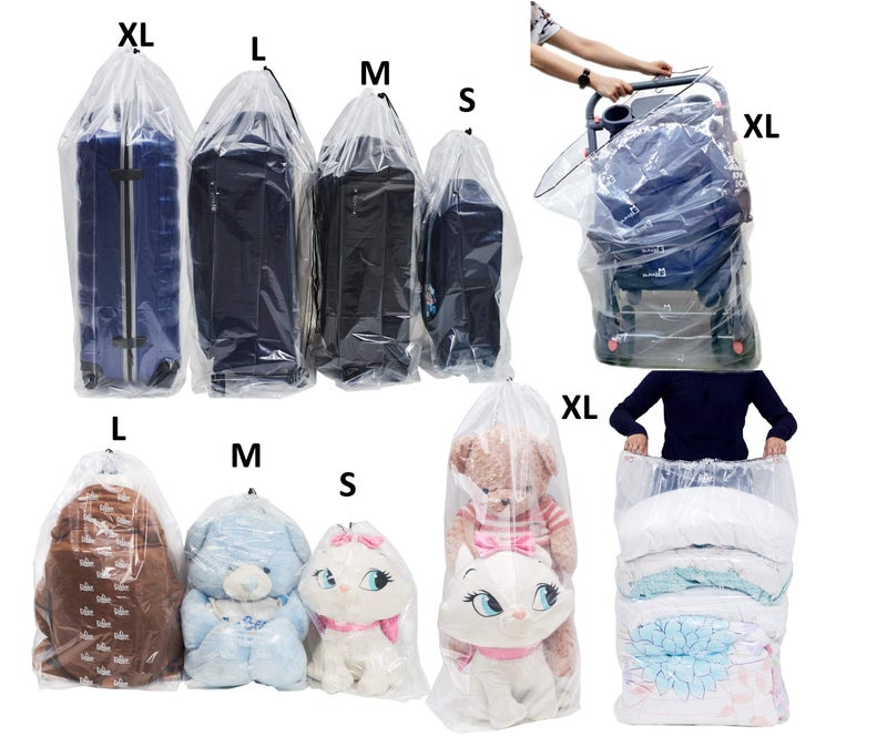 SPICY SERVED 4 pieces of Dust Cover Big Plastic Drawstring Bags Multi-Purpose for Storage and Keeping Luggage, Big Dolls, Blankets, Pillows, Suitcase Good for Household Organizing Reusable (L (79x115 cm)) - Image 3