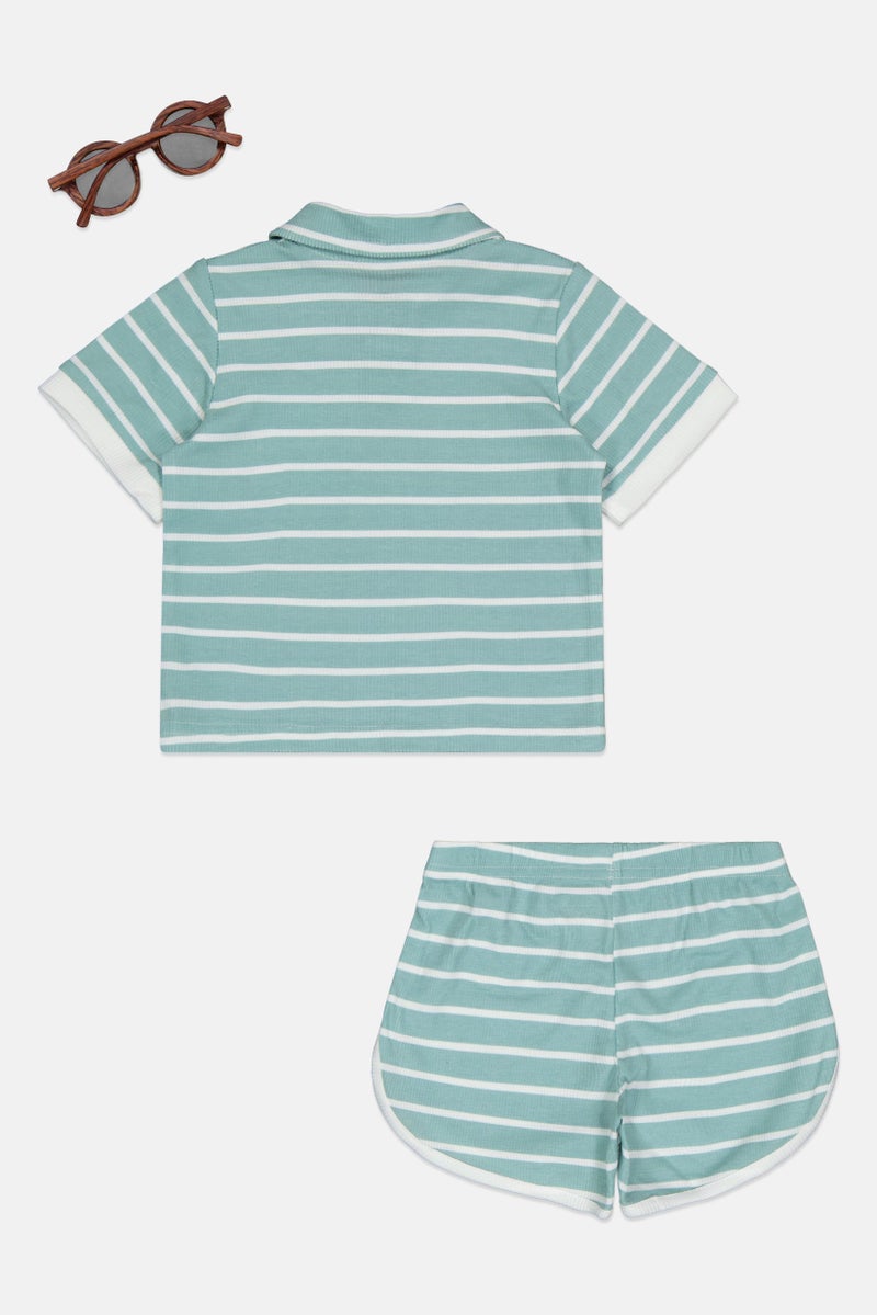 English Laundry Toddlers Boy 3 Pieces Stripe Polo Shirt And Shorts With Sunglasses Set, Multicolor - Image 3