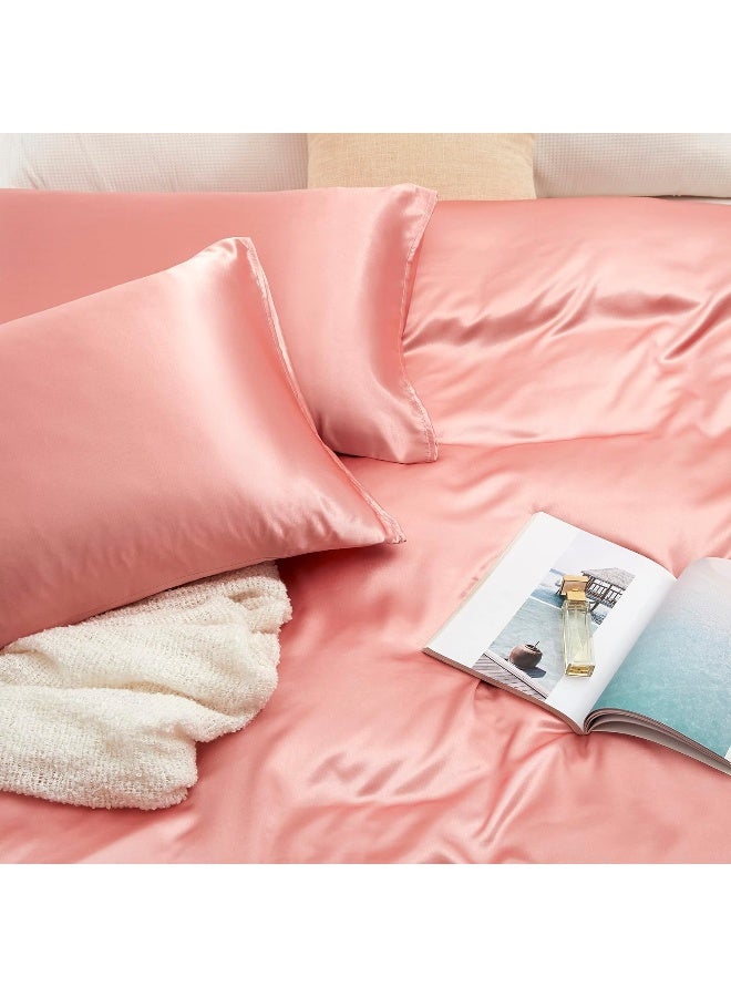 Counfeisly SenGoo Home 4 Pieces Satin Sheets Set, King Size Luxury Silky Soft Satin Bed Sheets with 1 Deep Pocket Fitted Sheet, 1 Flat Sheet, 2 Pillowcases, Rose Gold - Image 2